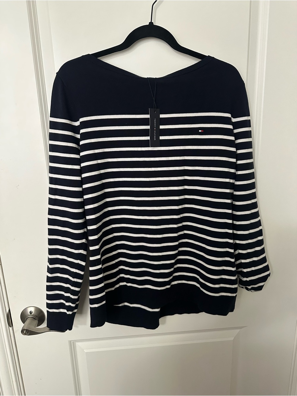 Tommy Hilfiger Navy & White Striped V-Neck Sweater